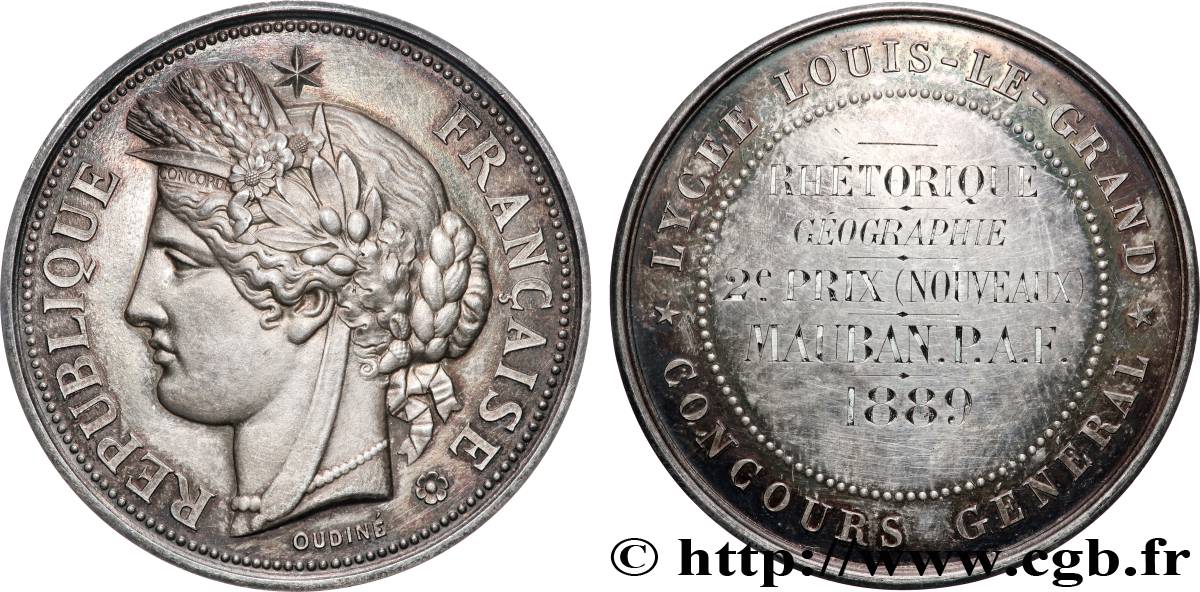 III REPUBLIC Médaille, Lycée Louis le Grand, Concours général AU