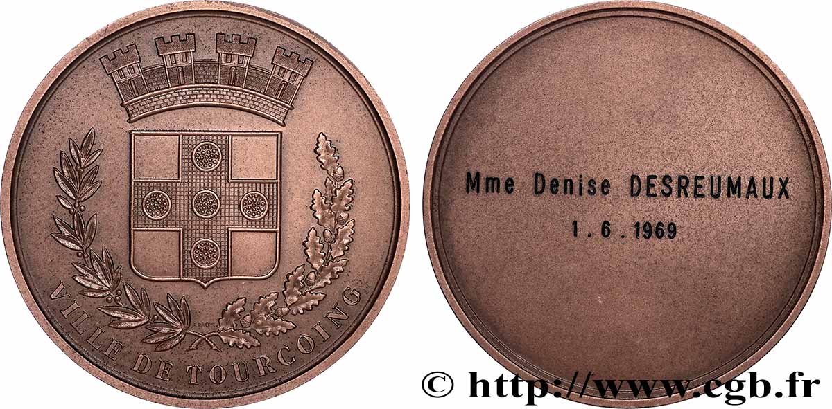 V REPUBLIC Médaille, Ville de Tourcoing AU