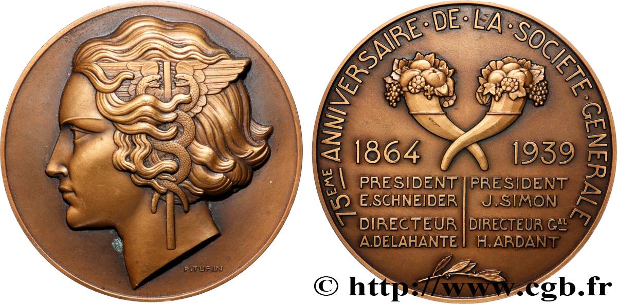 TROISIÈME RÉPUBLIQUE Médaille, 75e anniversaire de la Société Générale SUP