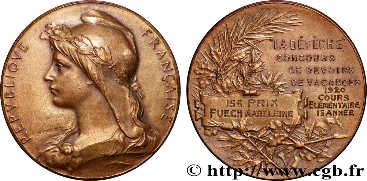 III REPUBLIC Médaille, Concours de devoirs de vacances XF
