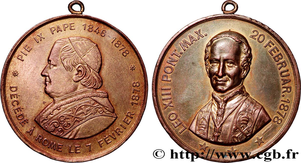ITALIE - ÉTATS DE L ÉGLISE - LÉON XIII (Vincenzo Gioacchino Pecci) Médaille, Décès de Pie IX, Avènement de Léon XIII XF