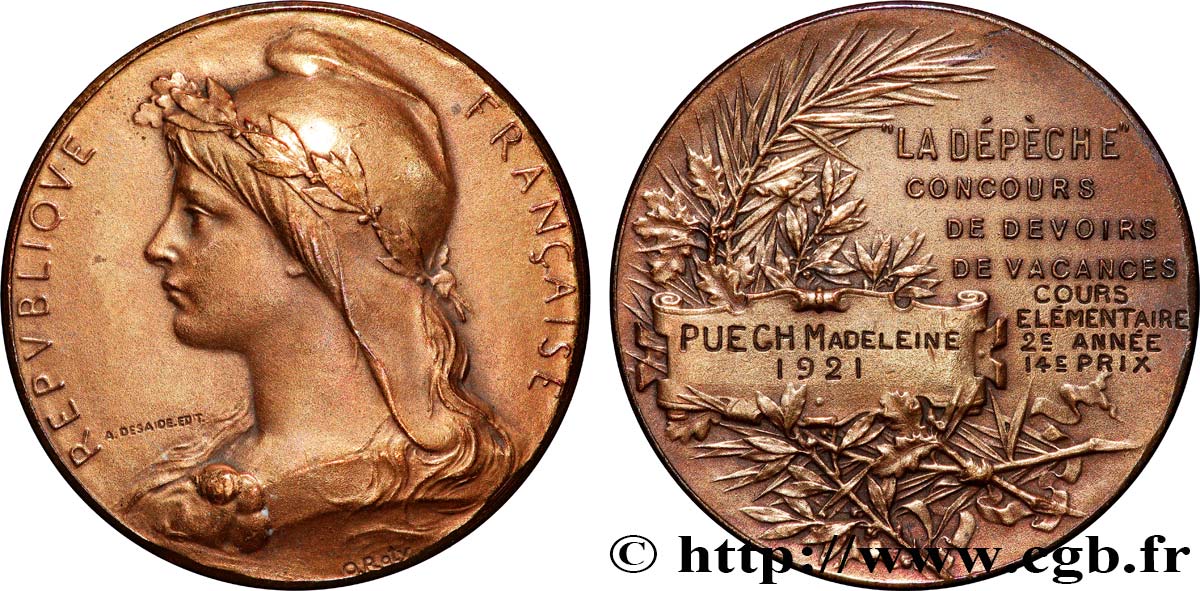 TROISIÈME RÉPUBLIQUE Médaille, Concours de devoirs de vacances TTB+