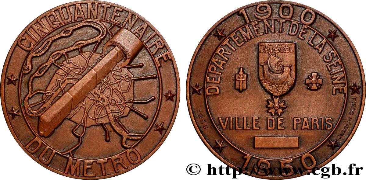 QUATRIÈME RÉPUBLIQUE Médaille, Cinquantenaire du métro parisien SUP