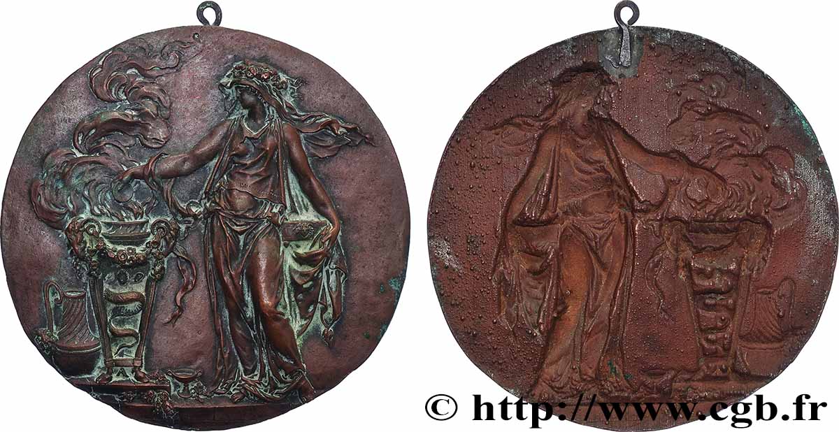 AMOUR ET MARIAGE Plaque, Scène à l’antique, Galvanoplastie TTB+