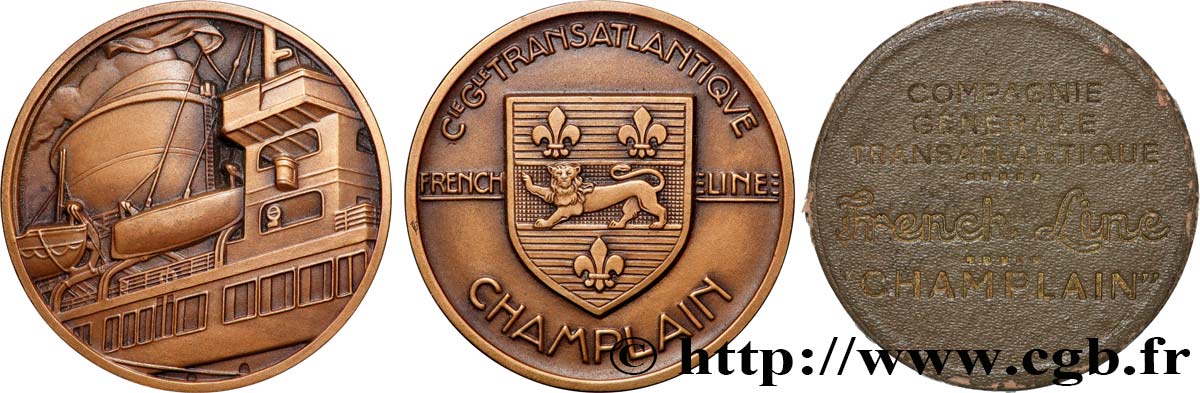 TROISIÈME RÉPUBLIQUE Médaille, Paquebot Champlain, Compagnie Générale Transatlantique SUP