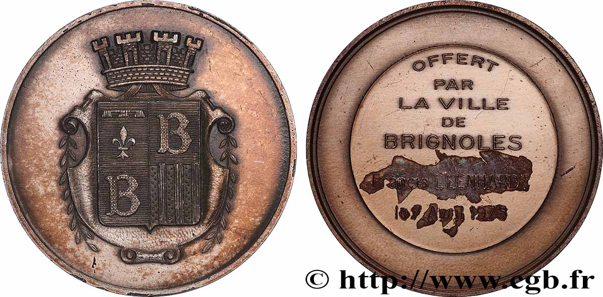 CINQUIÈME RÉPUBLIQUE Médaille, Offert par la ville de Brignoles TTB