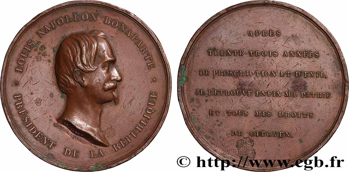 DEUXIÈME RÉPUBLIQUE Médaille, Après trente trois années de proscription et d’exil XF