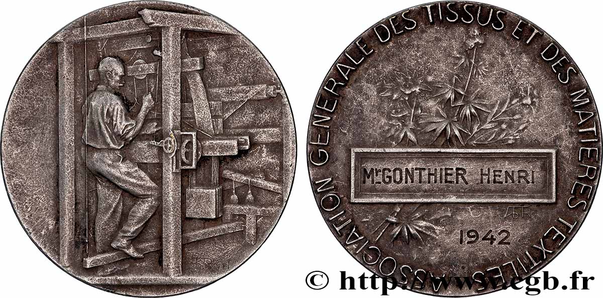 ÉTAT FRANÇAIS Médaille, Association générale des tissus et des matières textiles TTB