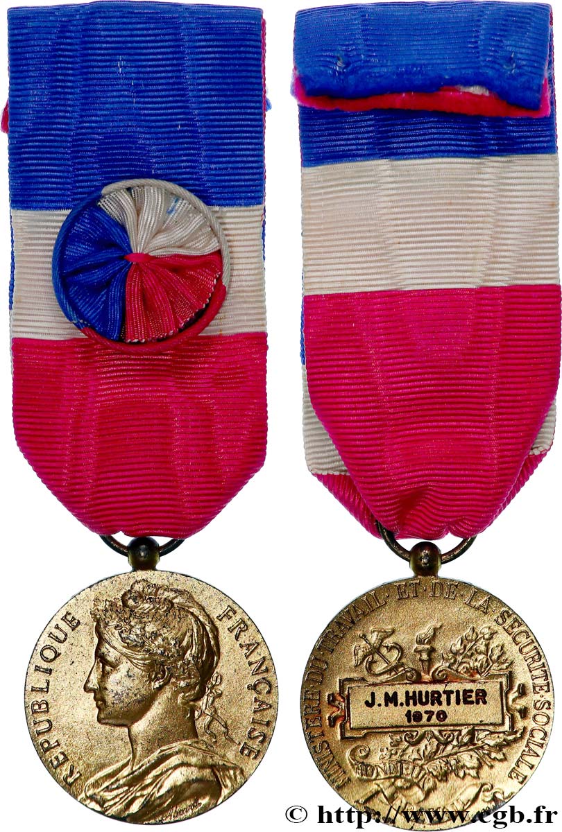 V REPUBLIC Médaille d’honneur du travail, Ministère du travail et de la sécurité sociale, Vermeil AU/AU