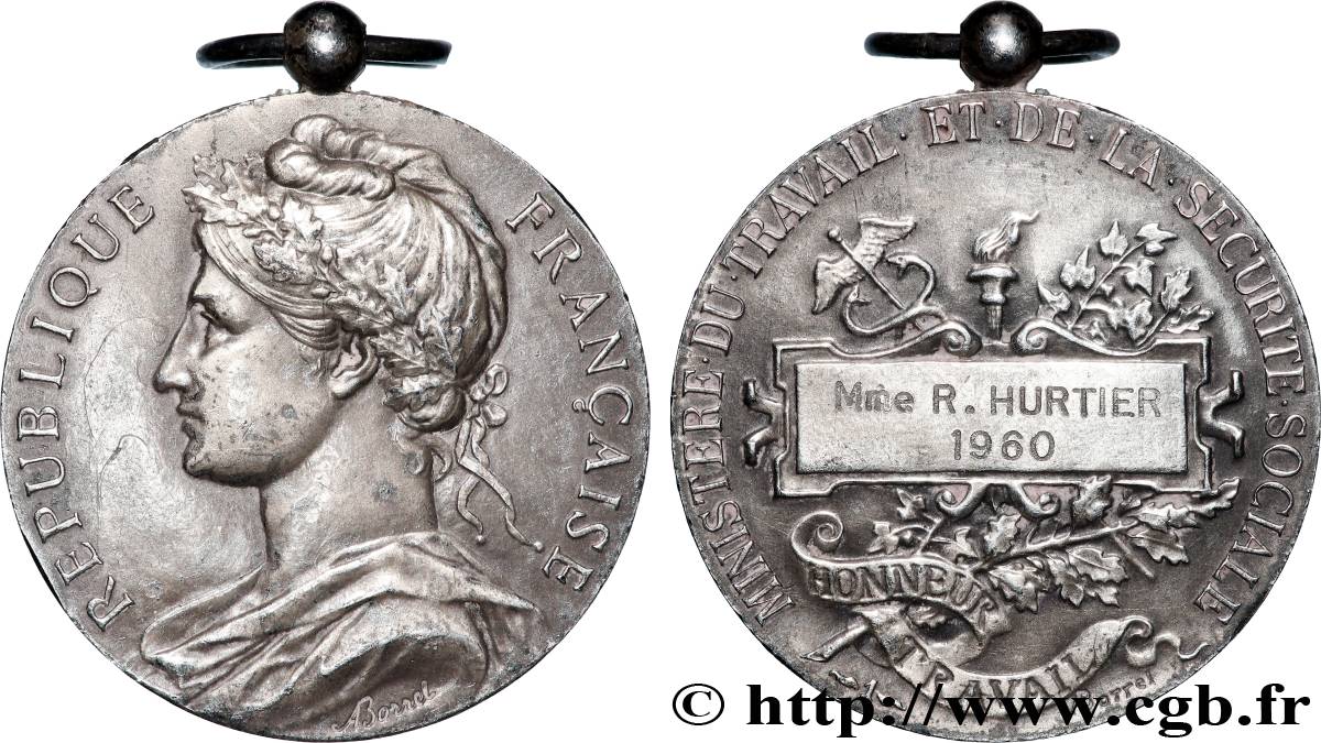 V REPUBLIC Médaille, Honneur du travail, Ministère du Travail et de la Sécurité Sociale AU