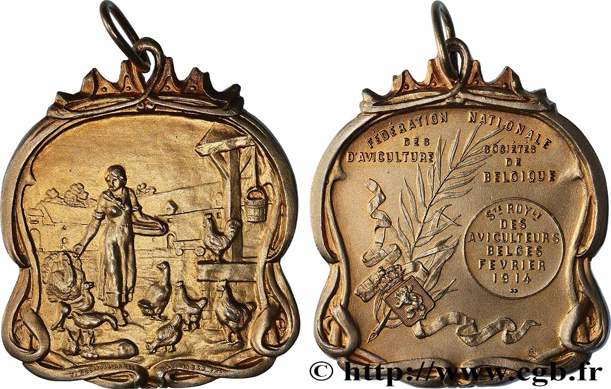 BELGIEN - KÖNIGREICH BELGIEN - ALBERT I. Plaquette, Fédération nationale des sociétés d’aviculture fVZ