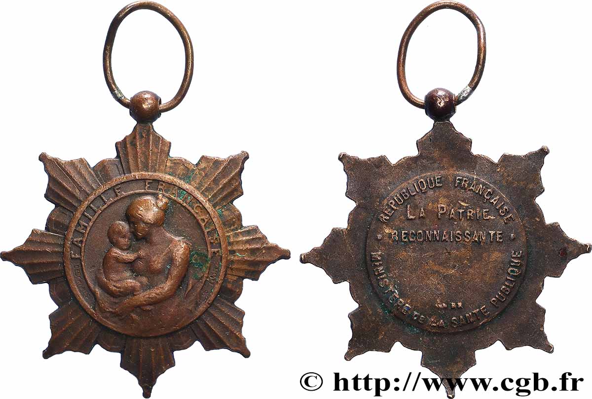 III REPUBLIC Médaille, Famille Française, Ministère de la santé publique XF