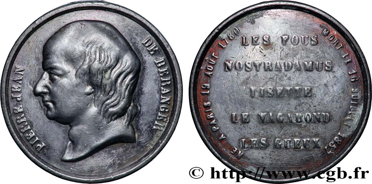 SECOND EMPIRE Médaille, Pierre-Jean de Béranger XF