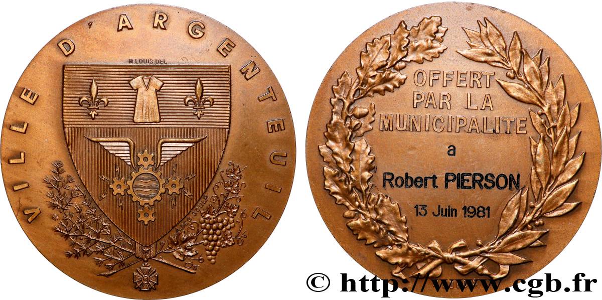 CINQUIÈME RÉPUBLIQUE Médaille offerte par la municipalité TTB+