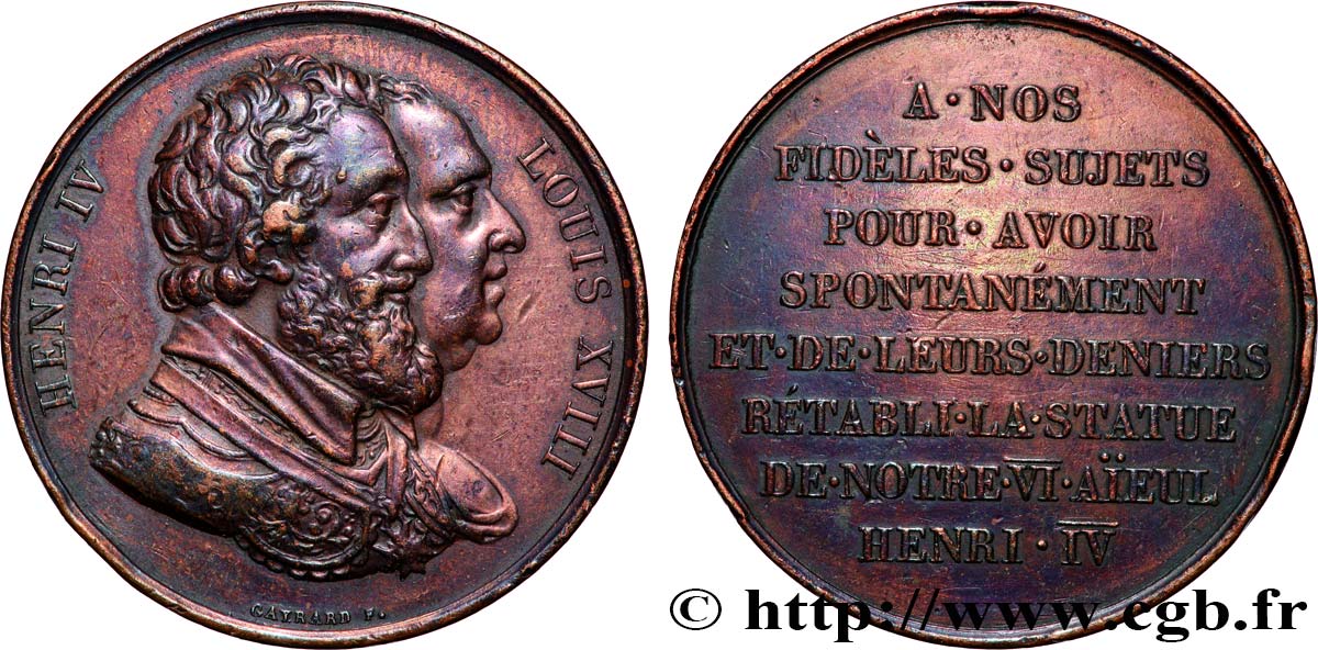 LOUIS XVIII Médaille, Rétablissement de la statue de Henri IV le 28 octobre 1817 TTB