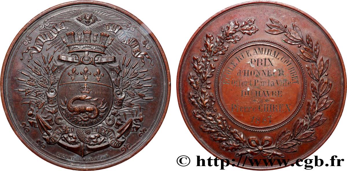 TROISIÈME RÉPUBLIQUE Médaille, École rue Amiral Courbet SUP