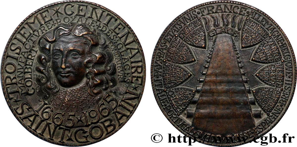 CINQUIÈME RÉPUBLIQUE Médaille, Troisième centenaire de Saint Gobain TTB