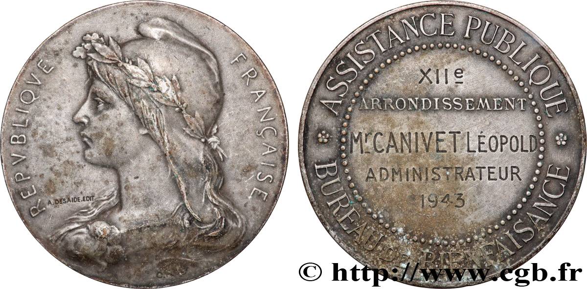 ÉTAT FRANÇAIS Médaille de récompense, bureau de bienfaisance TTB