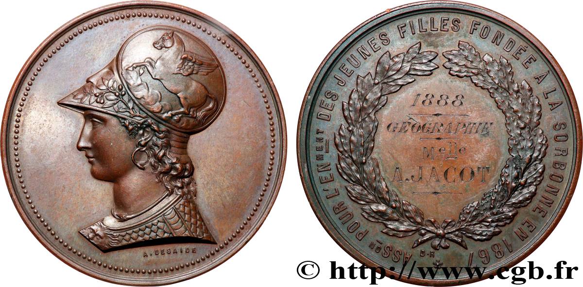 TROISIÈME RÉPUBLIQUE Médaille, Association pour l’enseignement des jeunes filles TTB