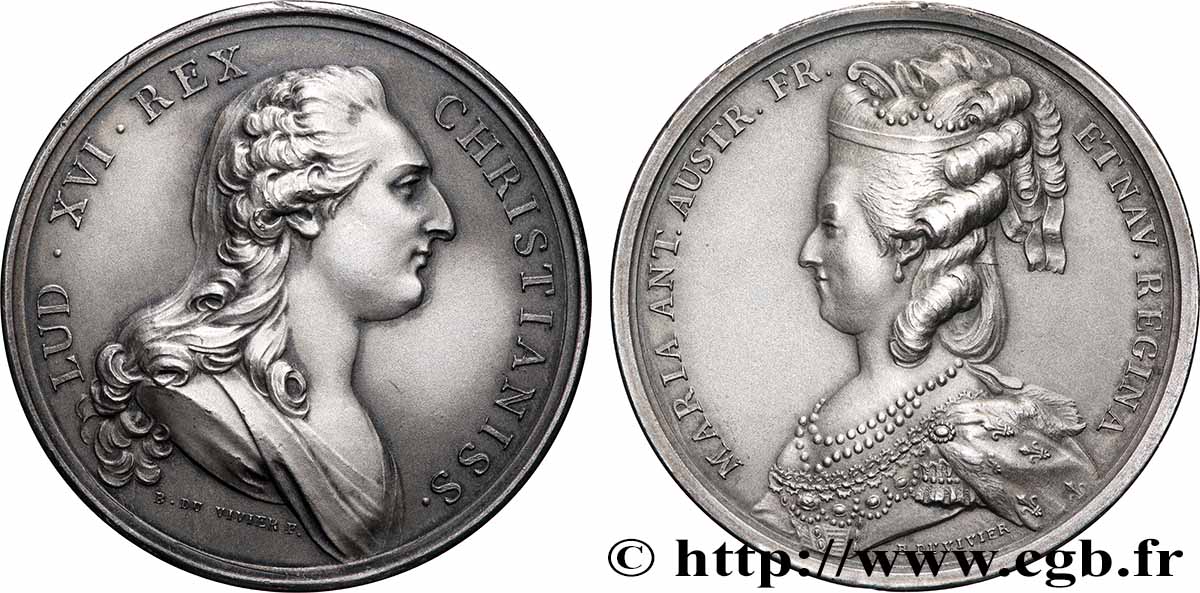LOUIS XVI Médaille, Louis XVI et Marie-Antoinette, refrappe AU