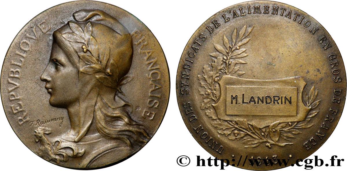 DRITTE FRANZOSISCHE REPUBLIK Médaille, Union des syndicats de l’alimentation en gtos SS