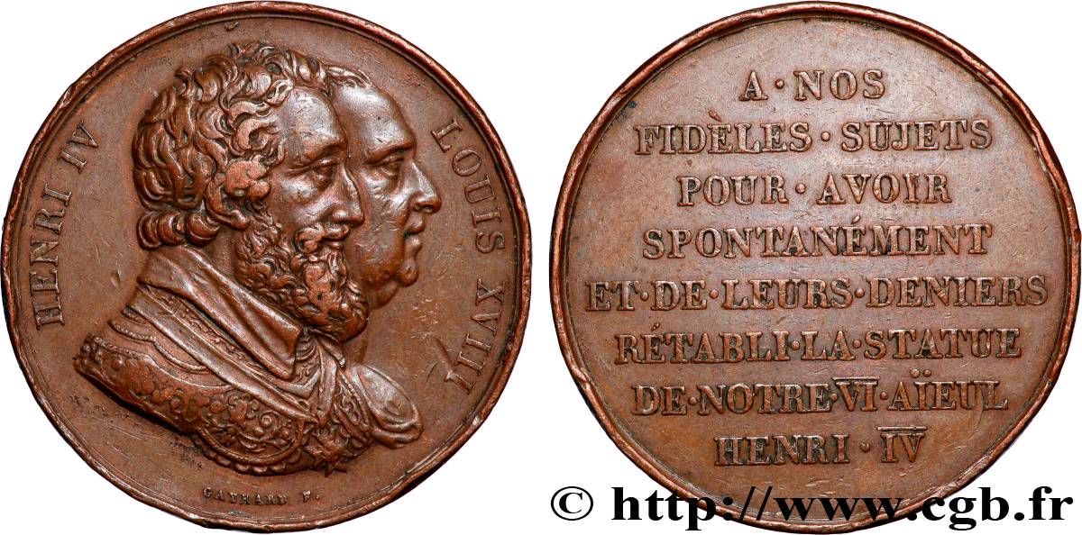 LOUIS XVIII Médaille, Rétablissement de la statue de Henri IV le 28 octobre 1817 TTB