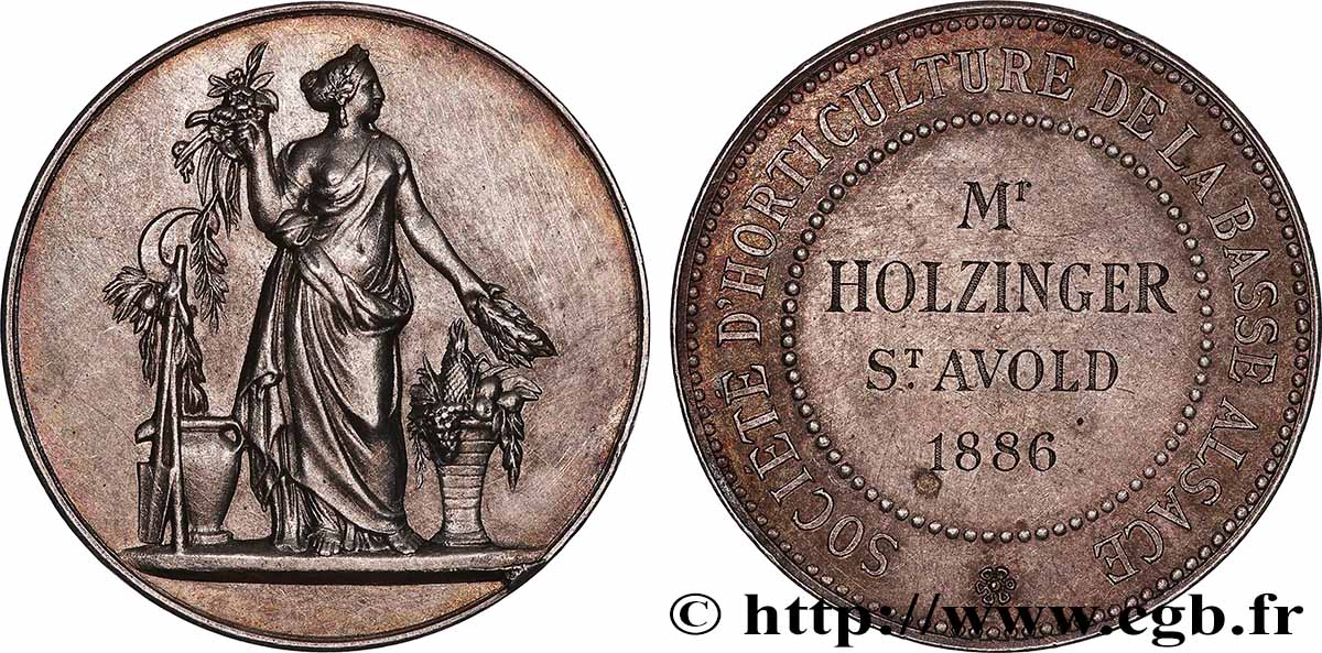 TROISIÈME RÉPUBLIQUE Médaille, Société d’horticulture de la Basse Alsace TTB