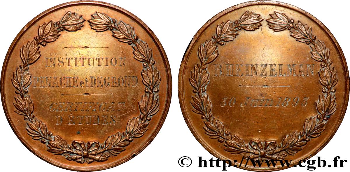 TROISIÈME RÉPUBLIQUE Médaille, Certificat d’études TTB+