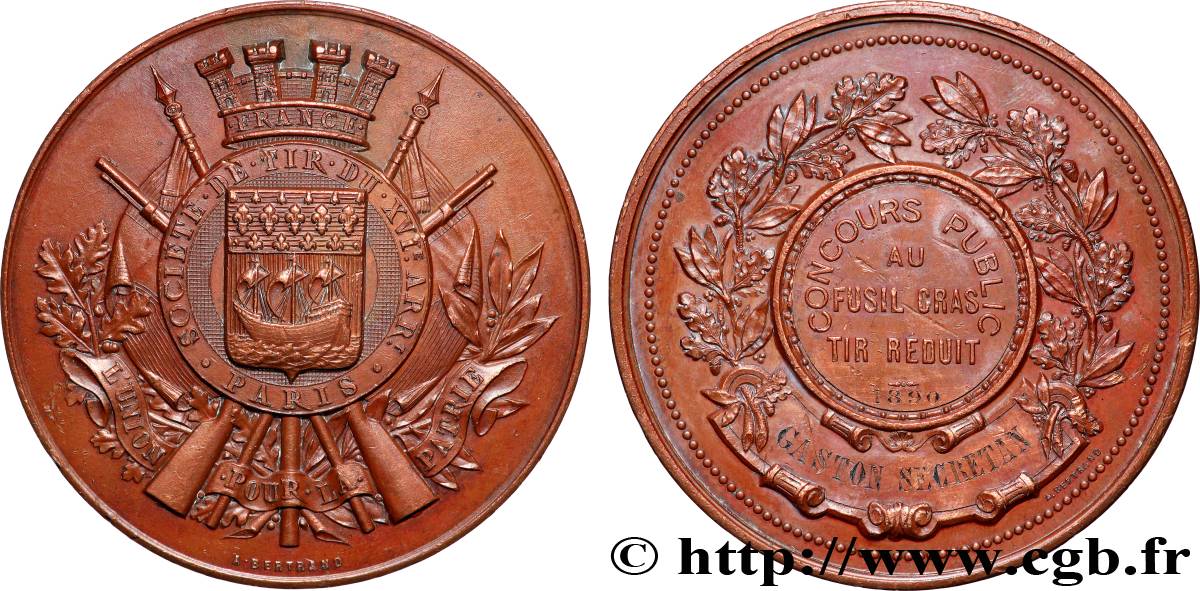 TROISIÈME RÉPUBLIQUE Médaille, Société de tir du XVIe arrondissement  TTB+