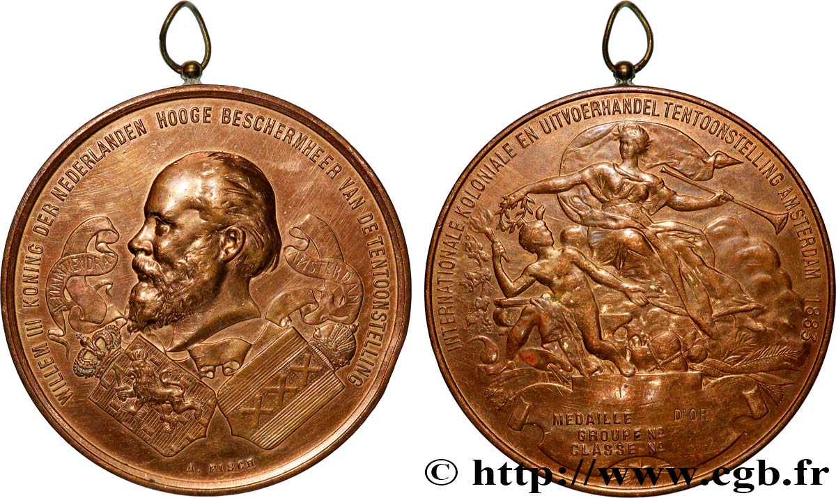 PAYS BAS - ROYAUME DE HOLLANDE - GUILLAUME III Médaille, Exposition internationale coloniale, commerce et exportation SUP