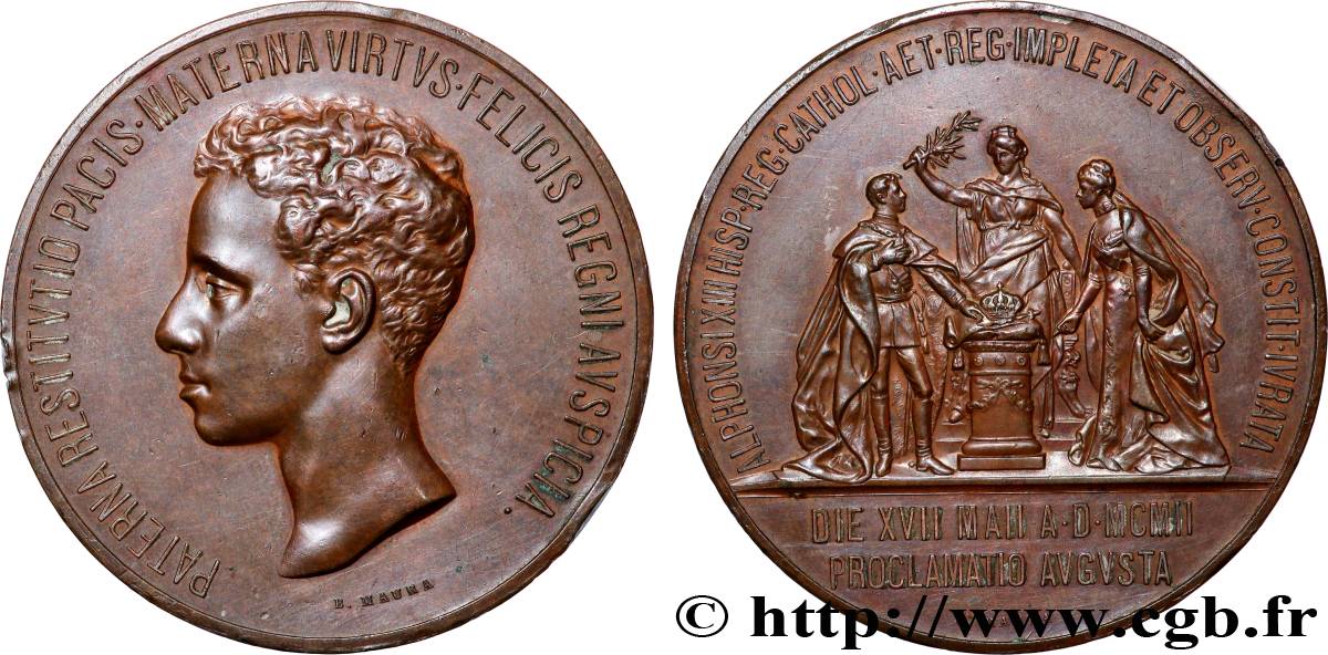 ESPAGNE - ROYAUME D&nbsp;ESPAGNE - ALPHONSE XIII Médaille, Proclamation du 17 mai 1902 TTB
