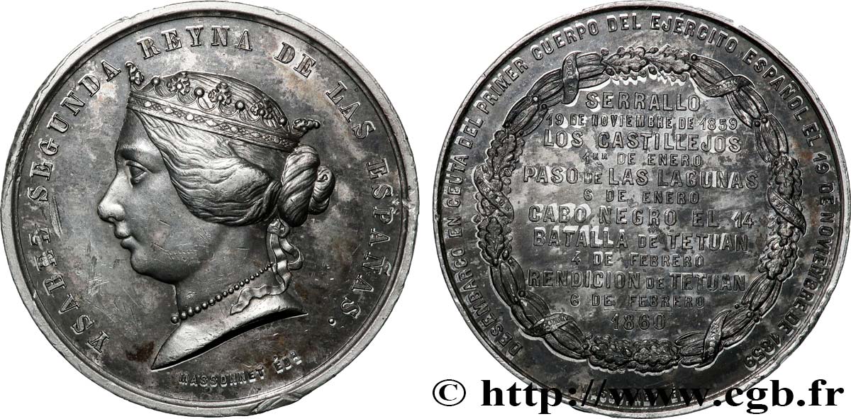 ESPAGNE - ROYAUME D&nbsp;ESPAGNE - ISABELLE II Médaille, Bataille de Tétouan TTB