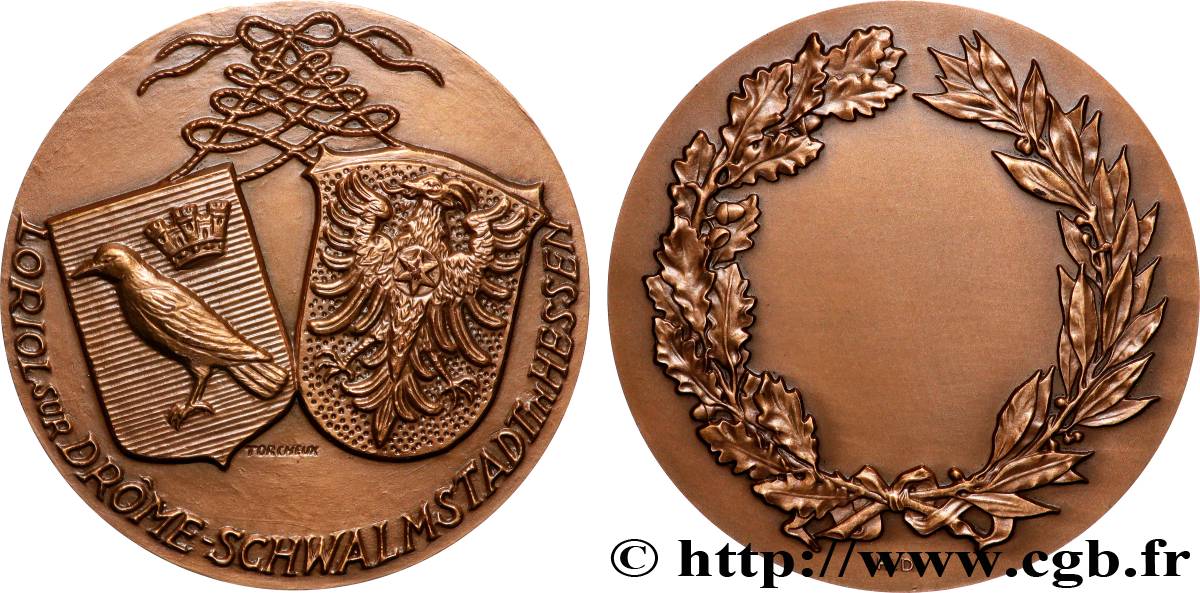 CINQUIÈME RÉPUBLIQUE Médaille, Jumelage franco-allemand de Loriol-sur-Drôme et Schwalmstadt SUP