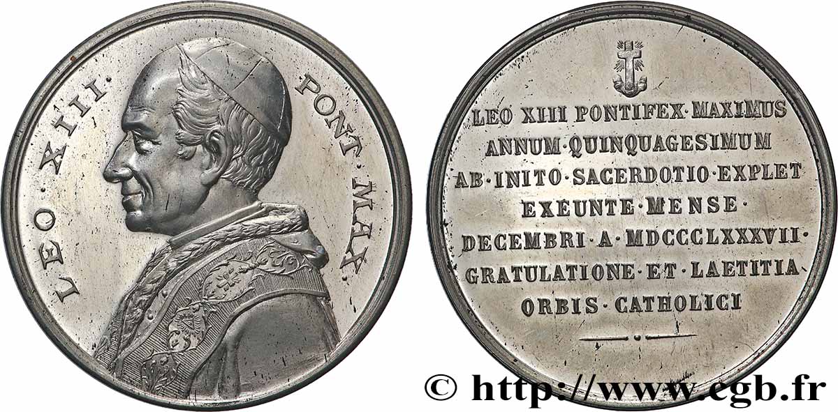 ITALIE - ÉTATS DE L ÉGLISE - LÉON XIII (Vincenzo Gioacchino Pecci) Médaille, Jubilé sacerdotal VZ