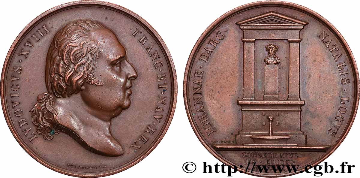 LOUIS XVIII Médaille, Monument Jeanne d’Arc à Domremy TTB+