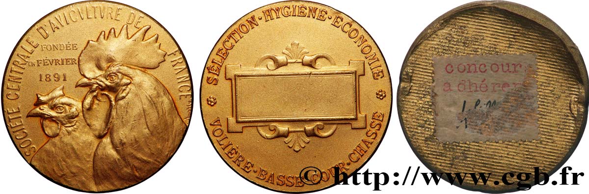 III REPUBLIC Médaille de récompense, Sélection hygiène et économie, Volière et basse-cour AU