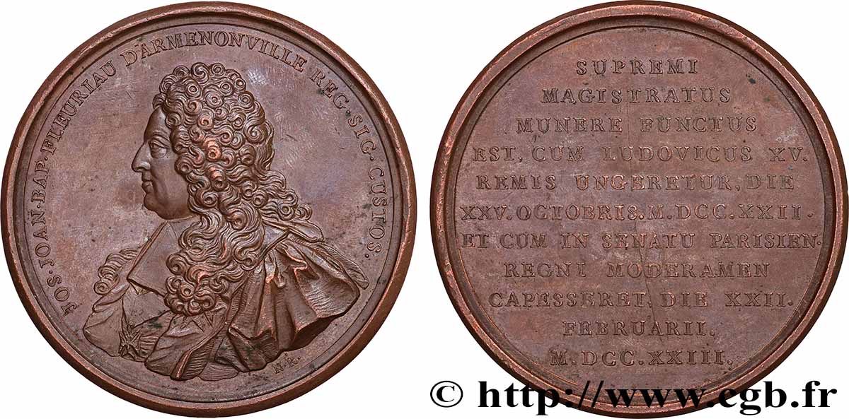 LOUIS XV DIT LE BIEN AIMÉ Médaille, Joseph, Jean-Baptiste Fleuriau d’Armenonville, Accession au titre de secrétaire d’État TTB
