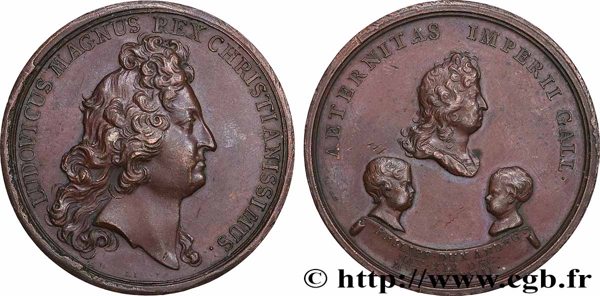 LOUIS XIV LE GRAND OU LE ROI SOLEIL Médaille, Naissance du duc d’Anjou TTB