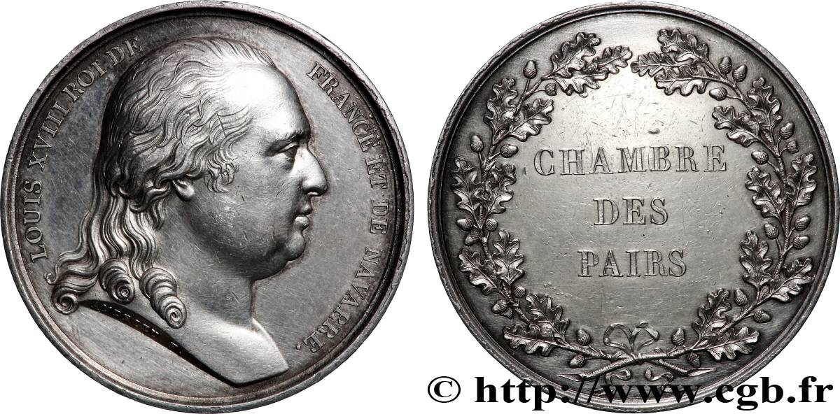 LOUIS XVIII Médaille, Chambre des Pairs TTB+