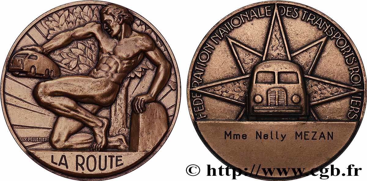 CINQUIÈME RÉPUBLIQUE Médaille, La Route, Fédération nationale des transports SUP