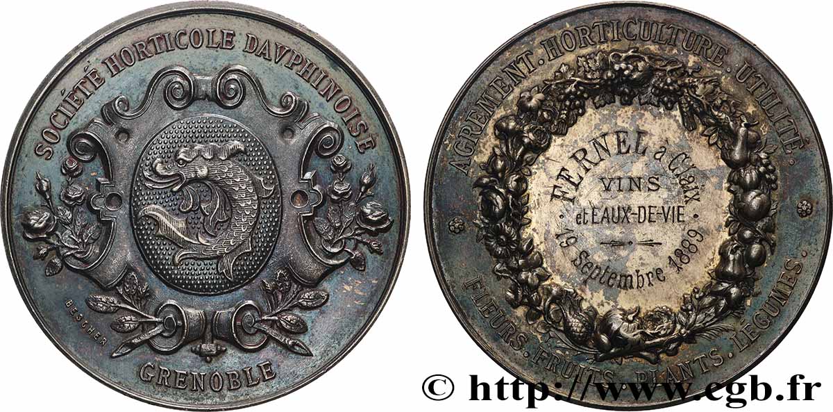 TROISIÈME RÉPUBLIQUE Médaille, Société horticole dauphinoise TTB+