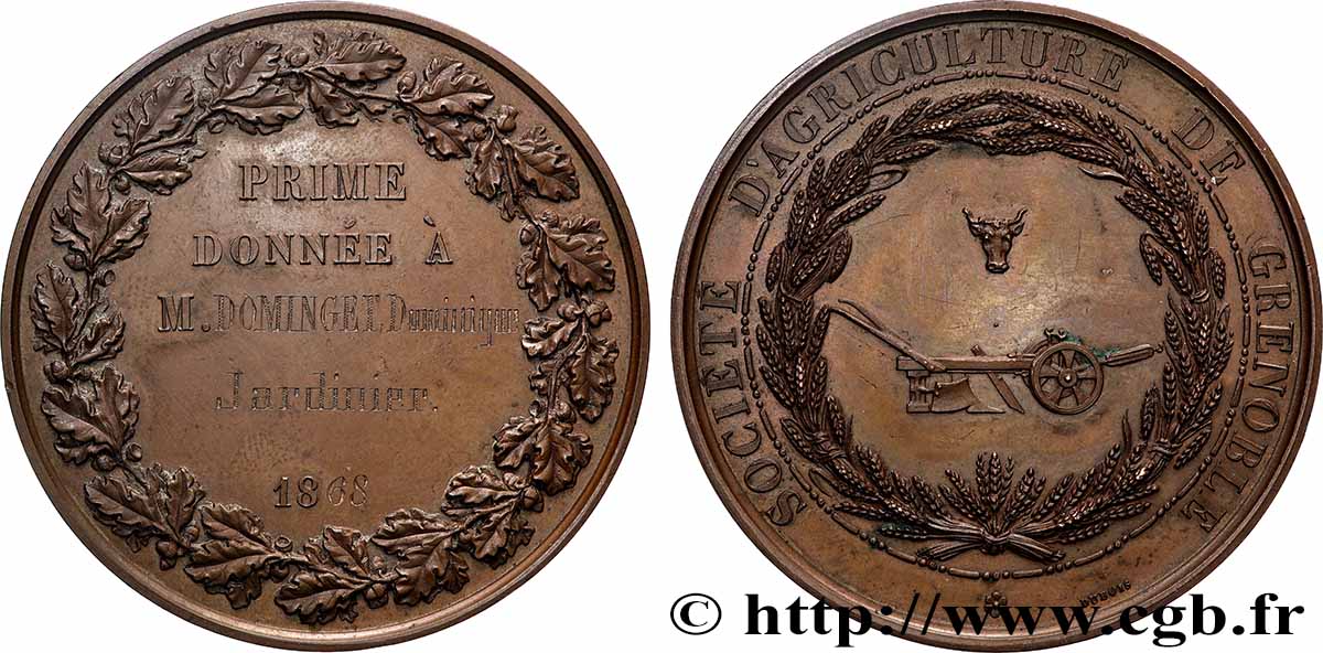 SECOND EMPIRE Médaille, Société d’agriculture, Prime AU