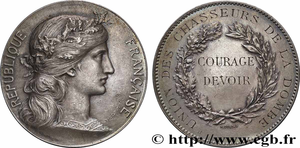 TROISIÈME RÉPUBLIQUE Médaille, Union des chasseurs de la Dombe TTB+/SUP