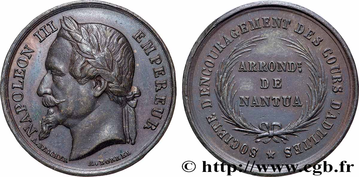 SECOND EMPIRE Médaille, Société d’encouragement des cours d’adultes TTB