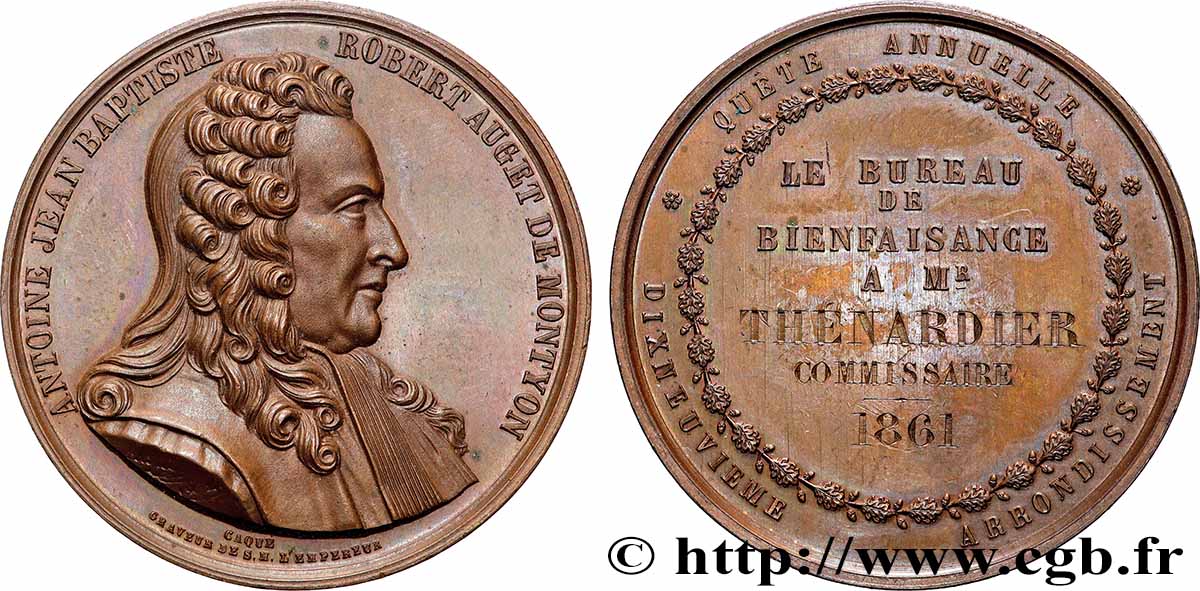 SECOND EMPIRE Médaille, Bureau de bienfaisance SUP+