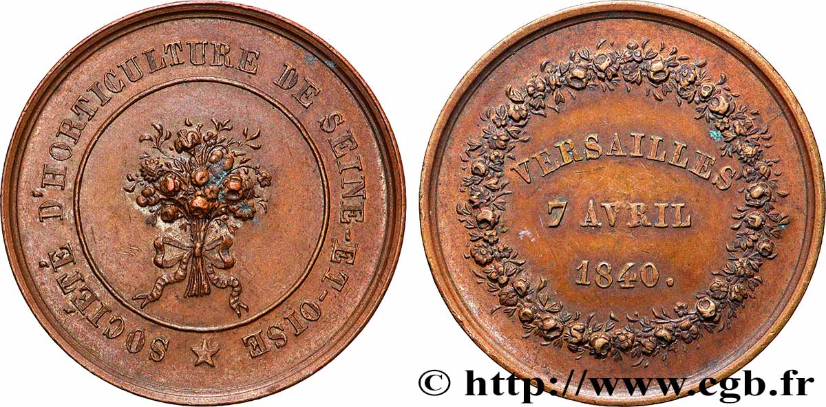 SOCIÉTÉS D&nbsp;AGRICULTURE, HORTICULTURE, PÊCHE ET CHASSE SOCIETE D&nbsp;HORTICULTURE DE SEINE ET OISE, refrappe TTB+