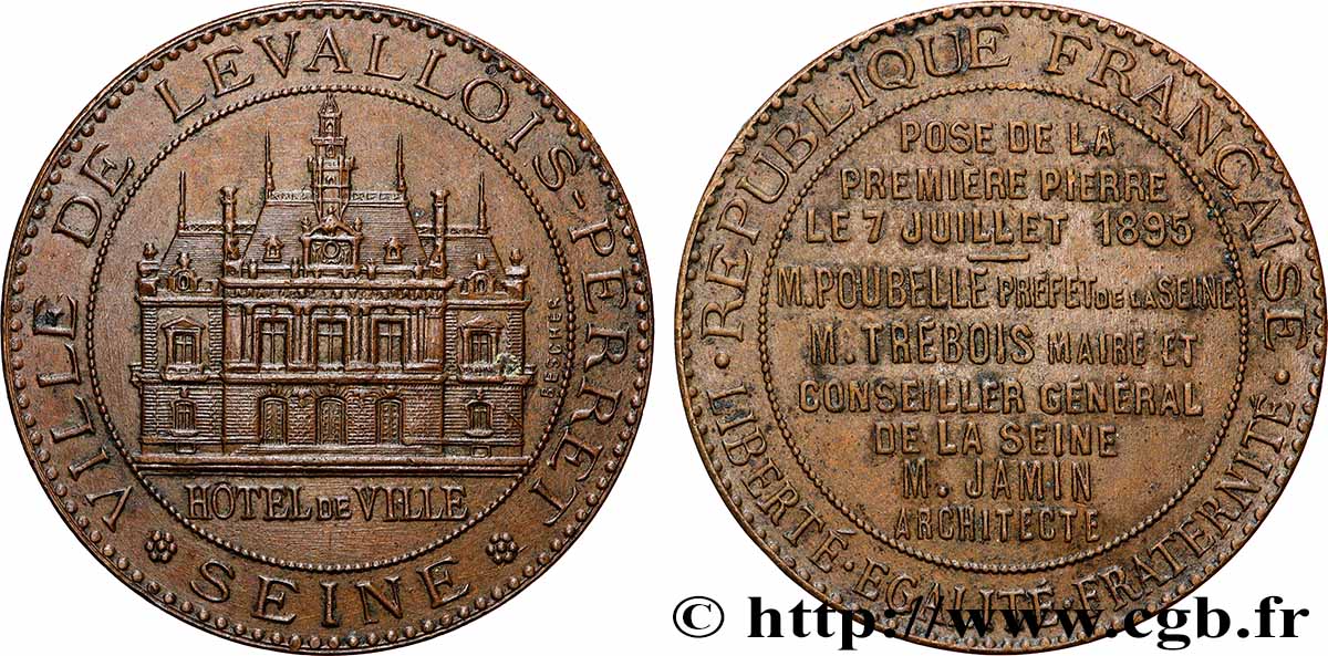 TROISIÈME RÉPUBLIQUE Médaille, Première pierre de l’hôtel de ville TTB+