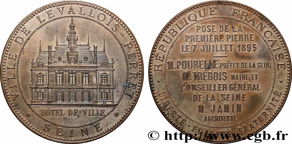 TROISIÈME RÉPUBLIQUE Médaille, Première pierre de l’hôtel de ville TTB+