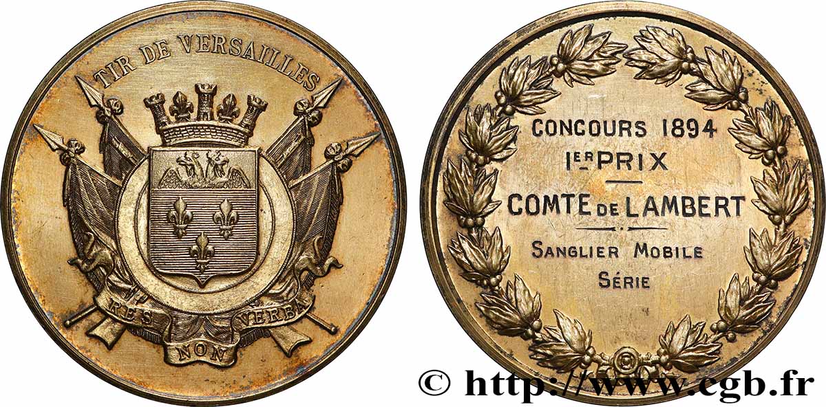III REPUBLIC Médaille, Tir de Versailles, Concours, Sanglier mobile MS
