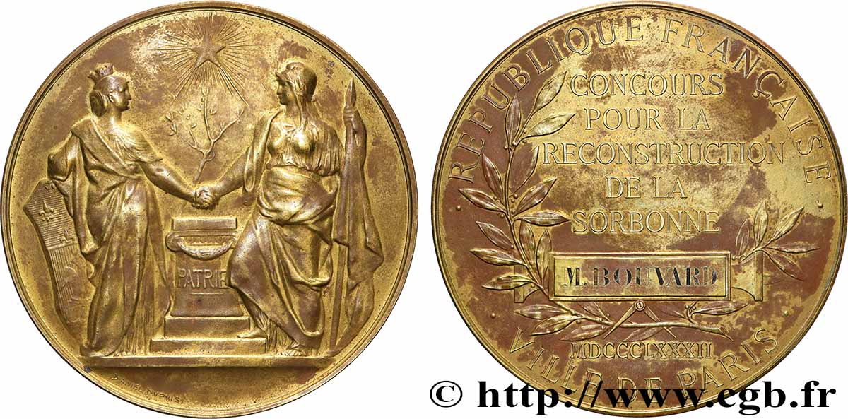 TROISIÈME RÉPUBLIQUE Médaille, Concours pour la construction de la Sorbonne TTB/TTB+